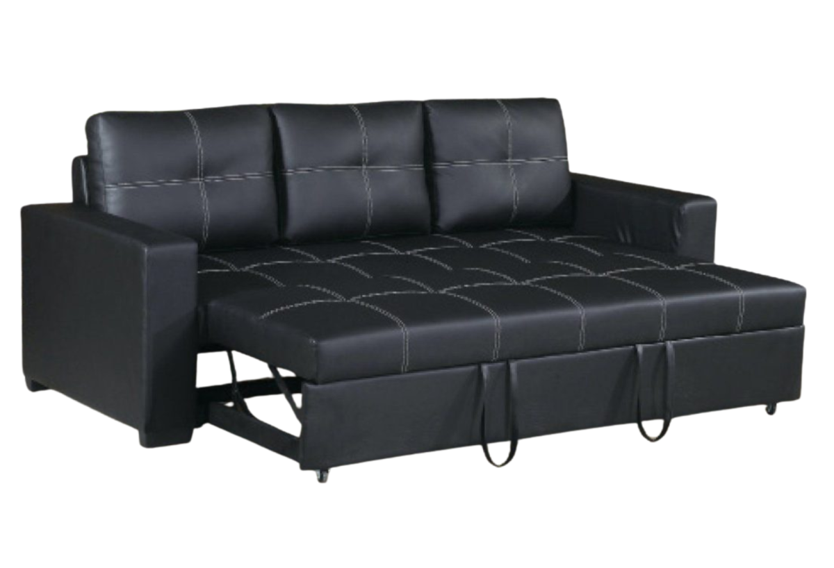CONVERTIBLE SOFA FAUX LEATHER BLACK