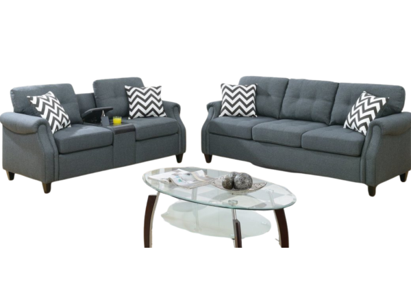 2PC BLUE GRAY SOFA LOVESEAT