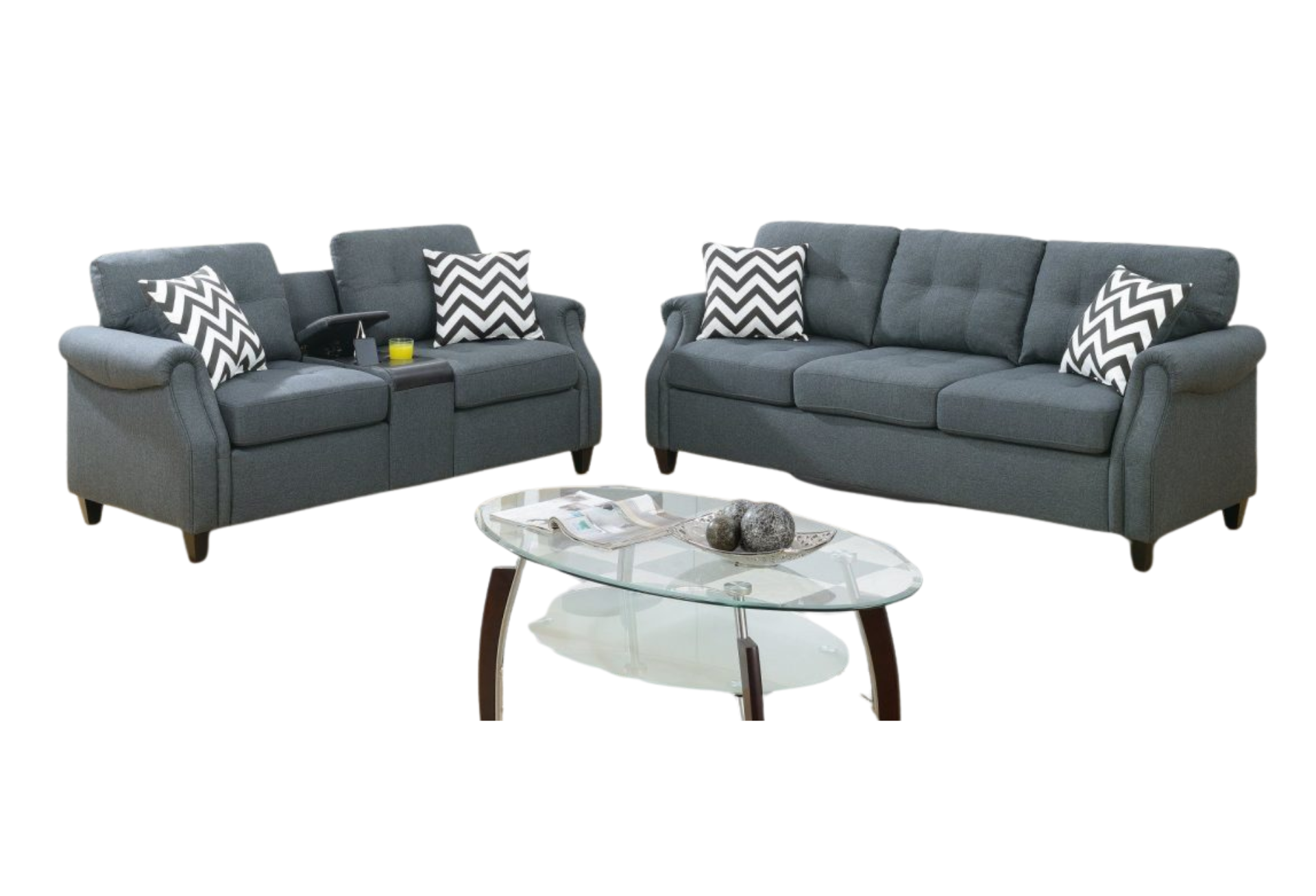 2PC BLUE GRAY SOFA LOVESEAT