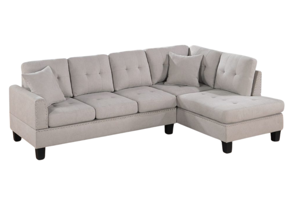 2 PC SECTIONAL SOFA TWEED-LIKE VELVET MUSHROOM