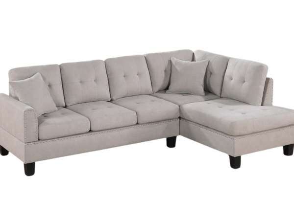 2 PC SECTIONAL SOFA TWEED-LIKE VELVET MUSHROOM