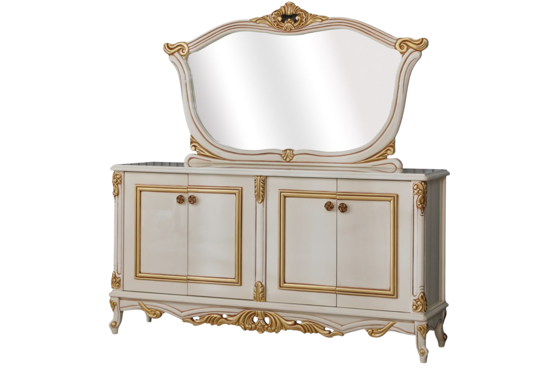 Buse Dining Room Console with Mirror Cream