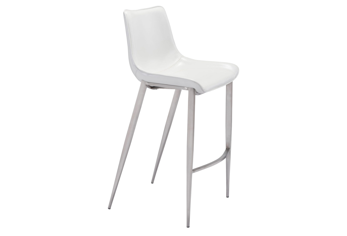 Magnus Barstool (Set of 2) White & Silver