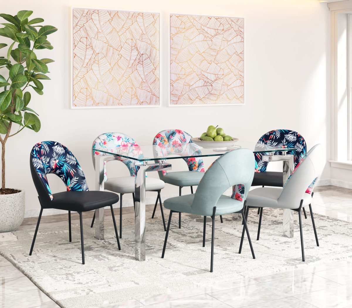 Merion Dining Chair (Set of 2) Multicolor Print & Black