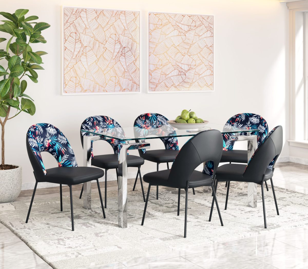 Merion Dining Chair (Set of 2) Multicolor Print & Black